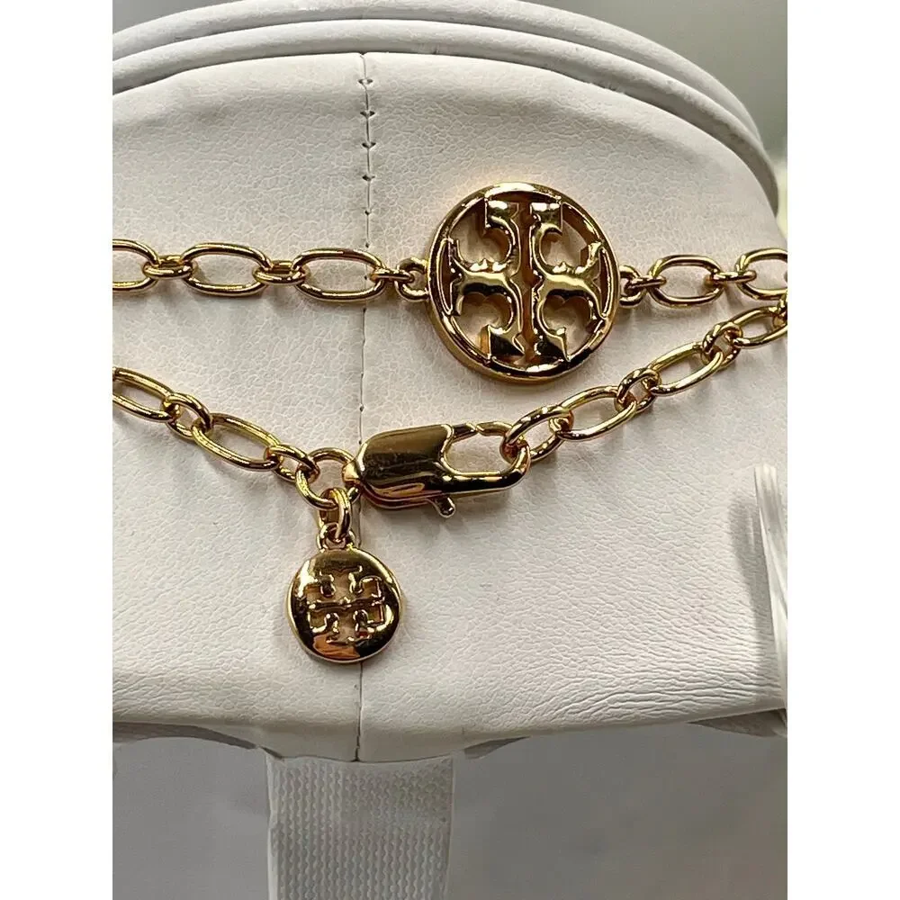 Tory Burch‎ Designer Evie Teal Resin Logo Station Gold Plated Necklace